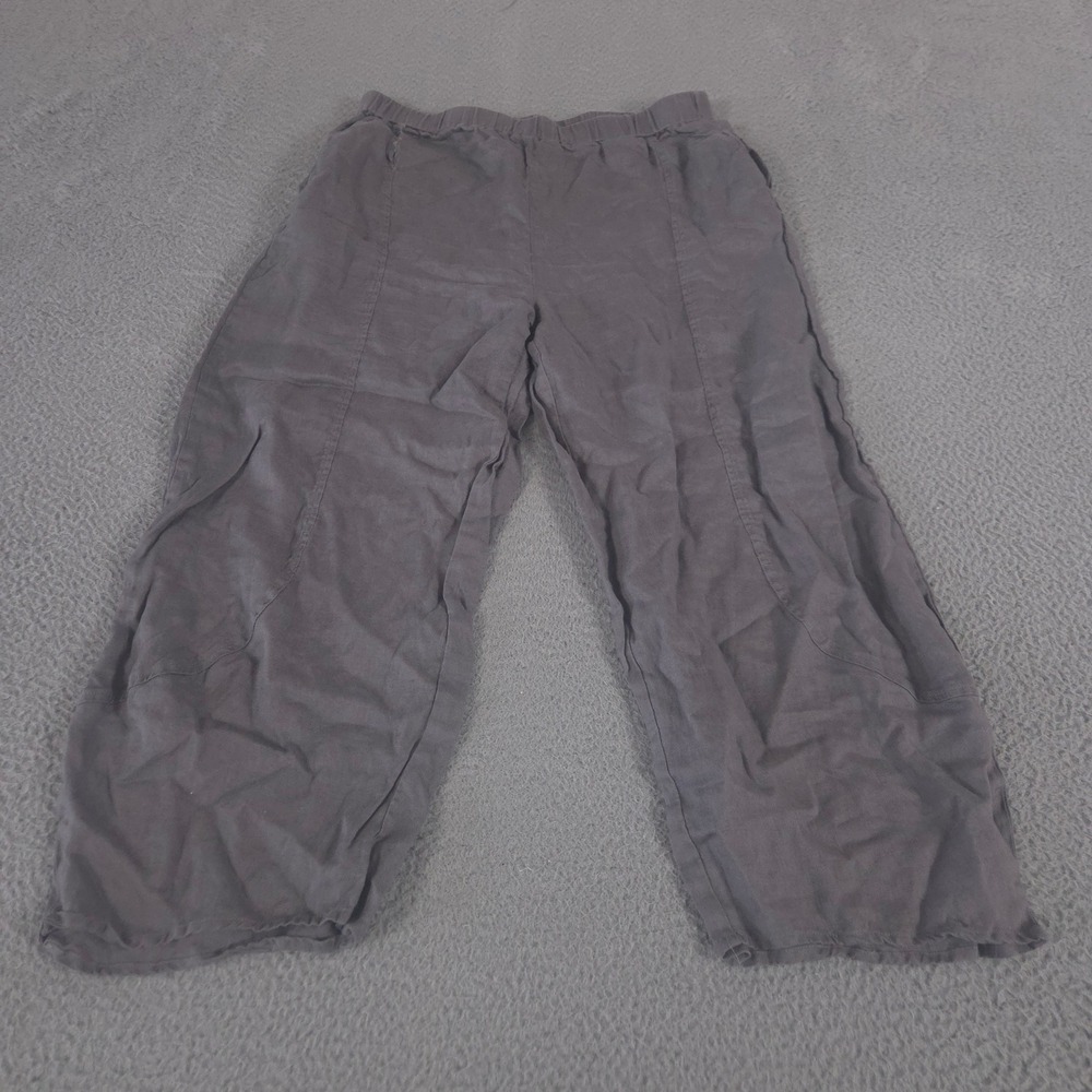 Lintico Pants Womens L Grey Wide Leg 100% Linen Elastic Waist Breathable Casual